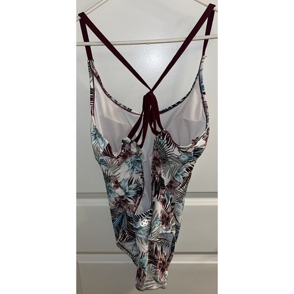 NWT Hurley Ladies' One-Piece Swimsuit, Blue burgandy Palm flower‎ Print SIZE XXL - Picture 4 of 5